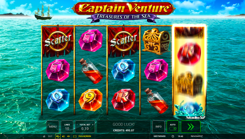 The Captain Venture ™: Treasures of the Sea ship heads towards Golden Island