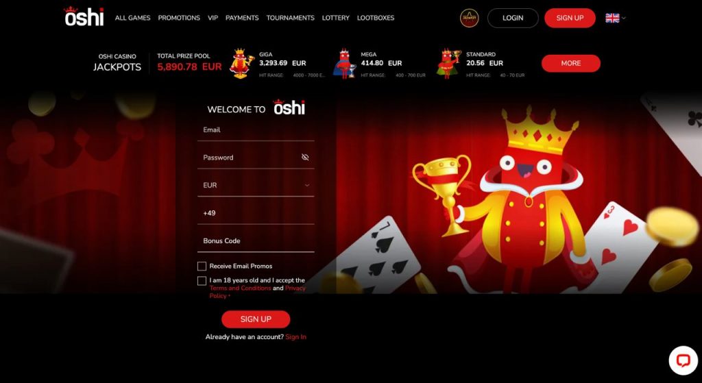 Oshi online bitcoin casino website